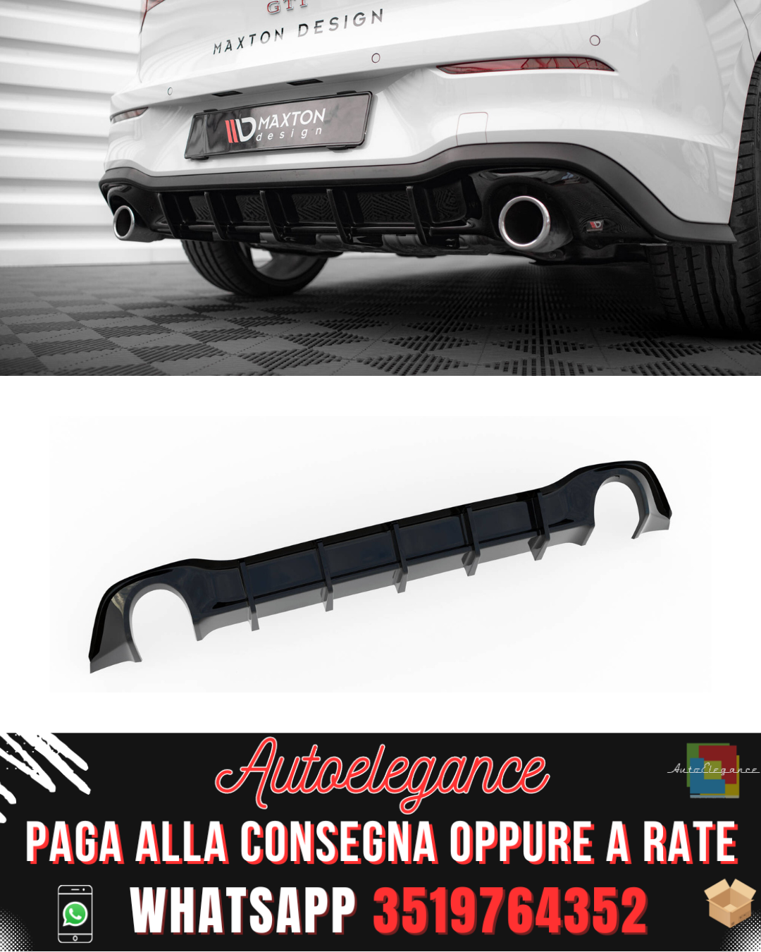 DIFFUSORE POSTERIORE ADATTO PER V.3 VOLKSWAGEN GOLF GTI MK8 2020