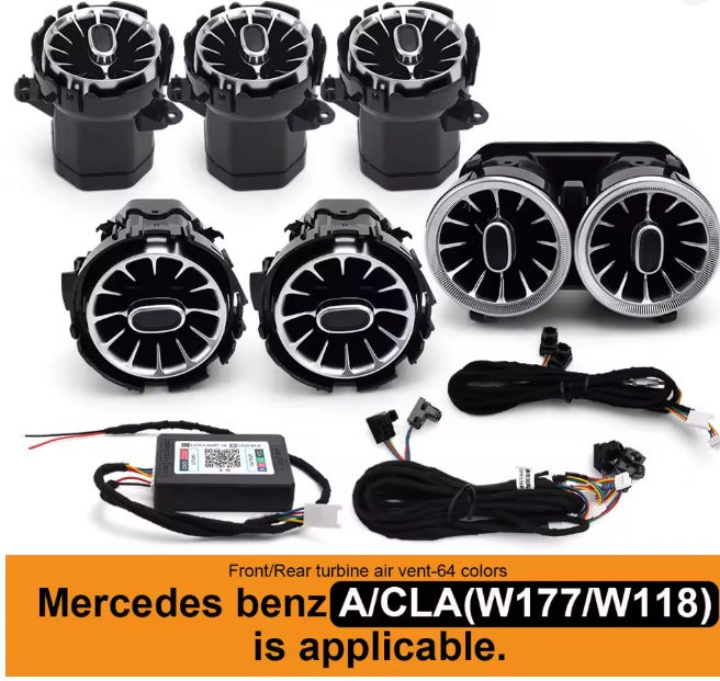 Bocchette d'aria a LED a turbina per auto, 64 colori, luci ambientali per Mercedes Benz Classe A/ClA W177