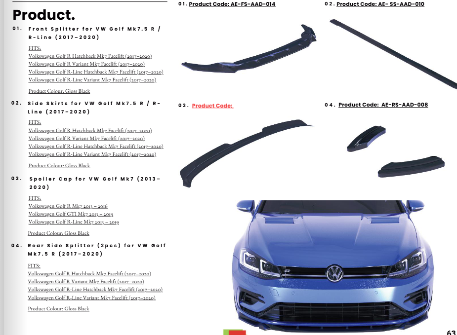 💫Body Kit Completo per VW Golf Mk7.5 R / R-Line (2017–2020) – Nero Lucido 💫