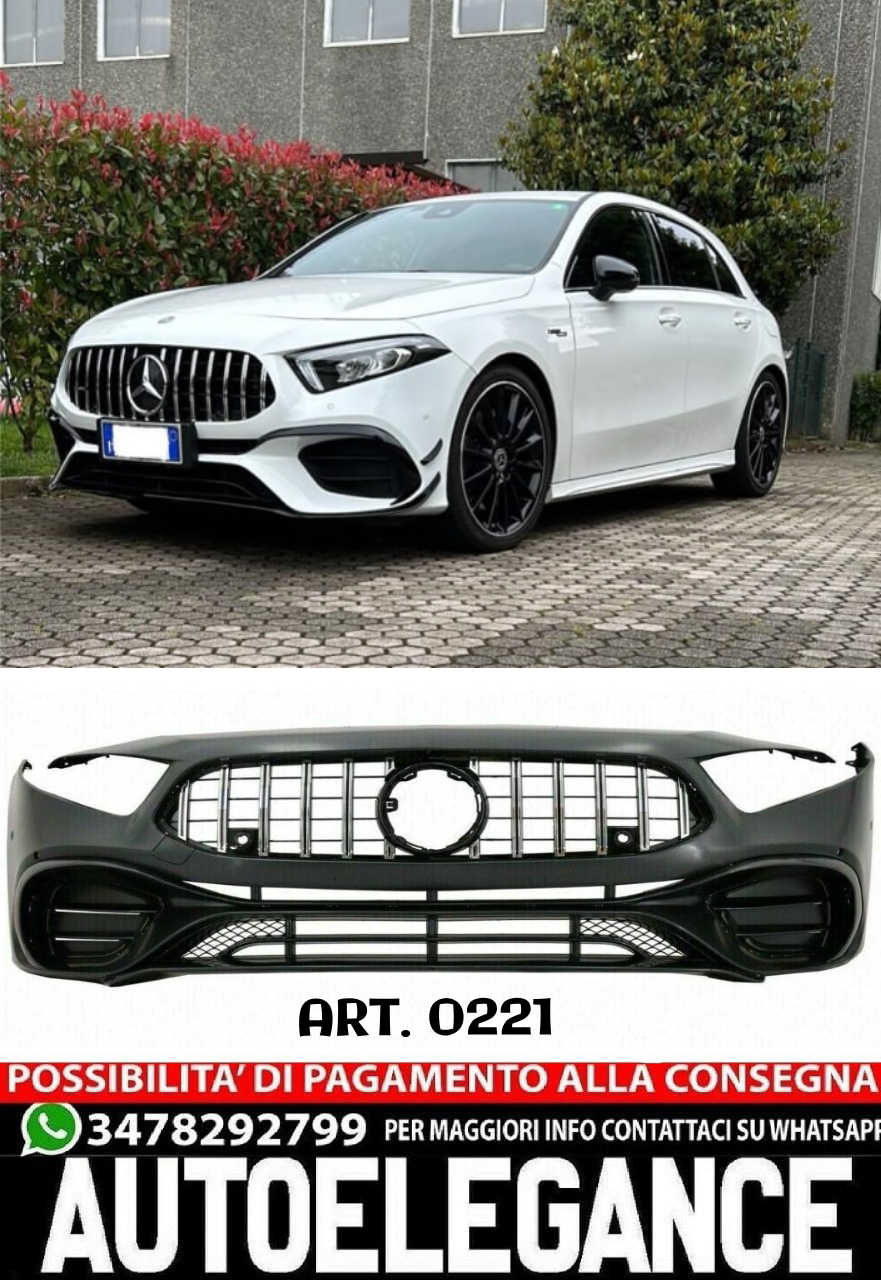 🔝PARAURTI ADATTO PER MERCEDES-BENZ CLASSE A W177 LOOK AMG A45S GRIGLIA CROMATA