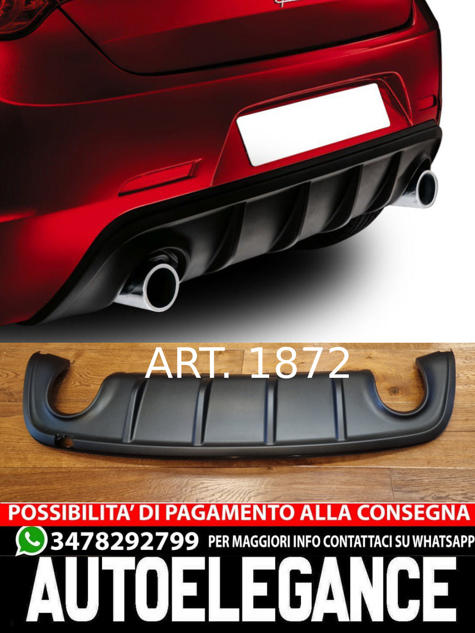 DIFFUSORE ADATTO PER GIULIETTA 2010+ LOOK SPRINT NERO OPACO 1+1 PROFILO NERO TOP QUALITA