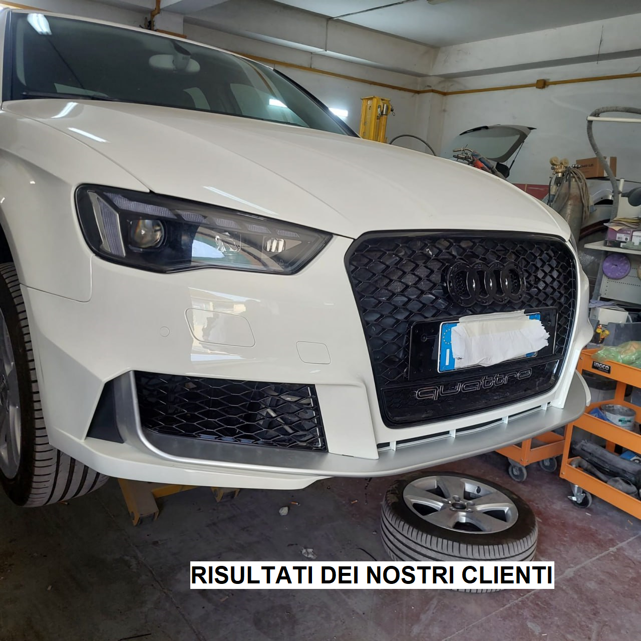 PARAURTI ANTERIORE ADATTO PER AUDI A3 8V 2012-2016 LOOK RS3 + GRIGLIA QUATTRO