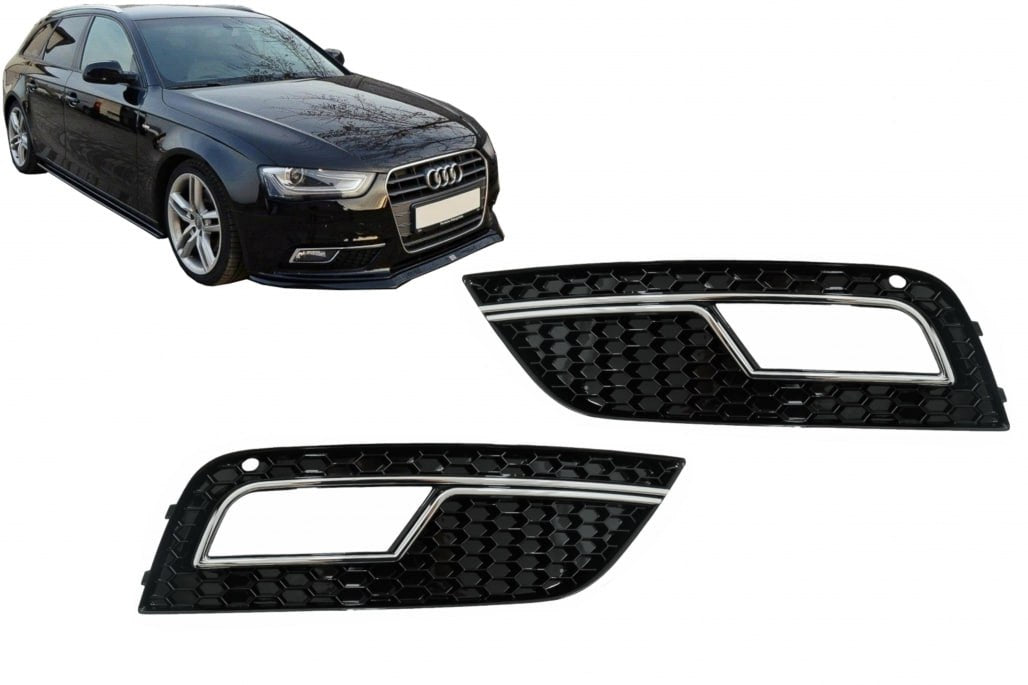 💎FOG LIGHT GRILLE SUITABLE FOR A4 B8 2012-2015 STANDARD RS4 LOOK GLOSSY BLACK