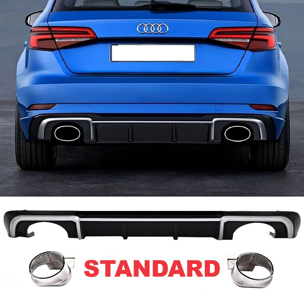 💎DIFFUSORE ADATTO PER AUDI A3 8V 2016-2020 NERO LUCIDO PROFILI SATINATI💎