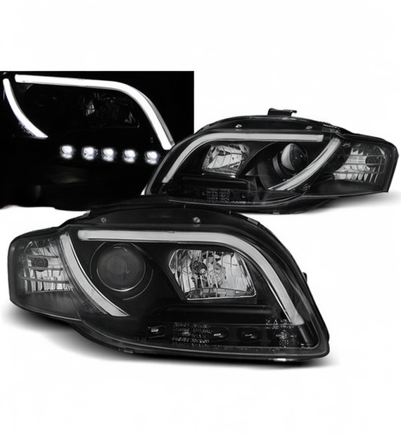 ๐ Fari Anteriori Adatto per Audi A4 B7 2004-2008 Tube Light DRL Nero ๐