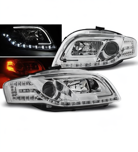 💕 Fari Anteriori Adatto per Audi A4 B7 2004-2008 Tube Light Cromato 💕