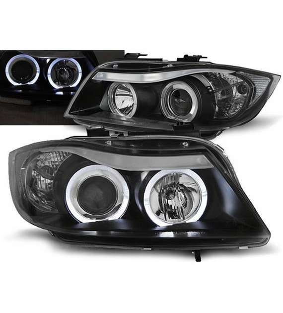 ๐ Fari Anteriori Adatto per BMW E90 E91 05-08 Angel Eyes Neri ๐