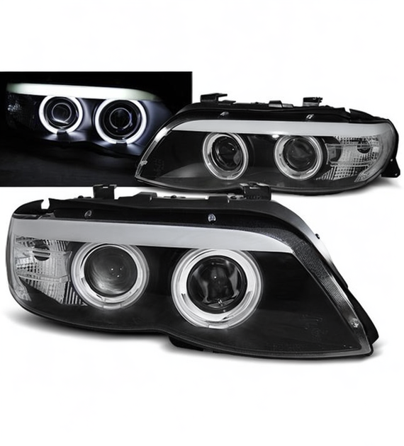 ๐ Fari Anteriori Adatto per BMW X5 E53 03-06 Xenon CCFL Angel Eyes Neri ๐