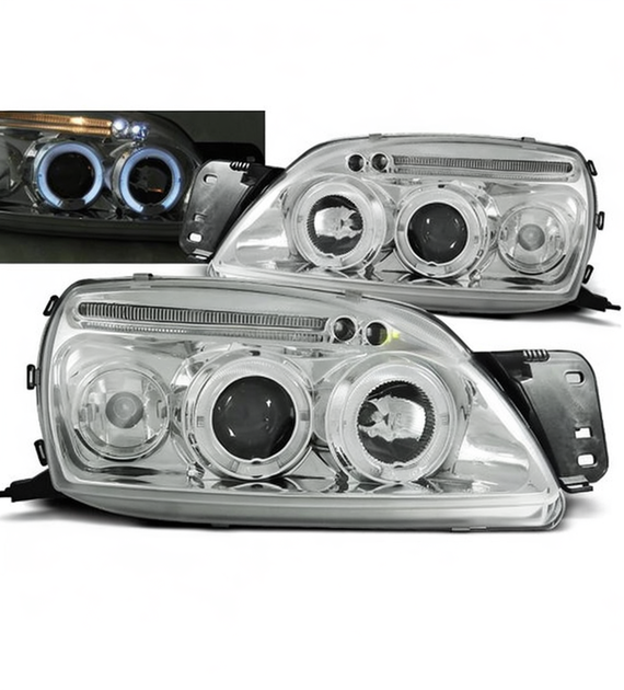 π Fari Anteriori Adatto per Ford Fiesta MK5 99-02 Angel Eyes Cromo π