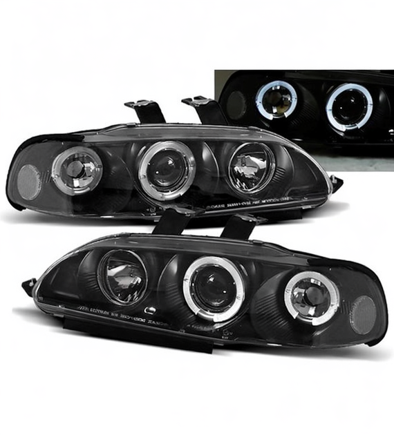 ๐ Fari Anteriori Adatto per Honda Civic 2D 3D 91-95 Angel Eyes Neri ๐