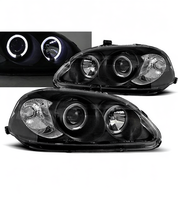 π Fari Anteriori Adatto per Honda Civic 2D 3D 4D 95-99 Angel Eyes Neri π