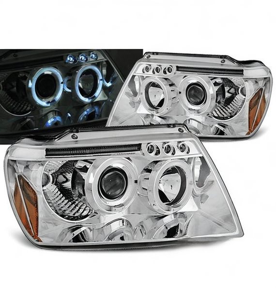 💕 Fari Anteriori Adatto per Jeep Grand Cherokee 99-05 Angel Eyes Cromati 💕
