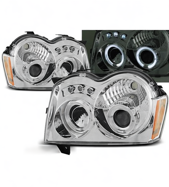 💕 Fari Anteriori Adatto per Jeep Grand Cherokee 05-08 Angel Eyes Cromati 💕