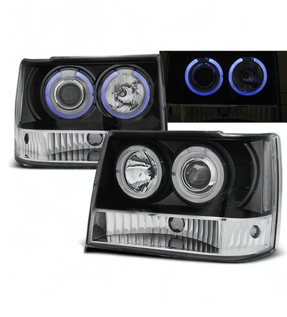 💕 Fari Anteriori Adatto per Jeep Grand Cherokee 93-98 Angel Eyes Neri 💕