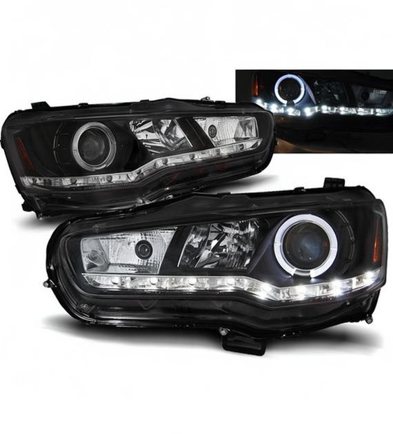 💕 Fari Anteriori Adatto per Mitsubishi Lancer 8 08-16 LED Daylight Neri 💕