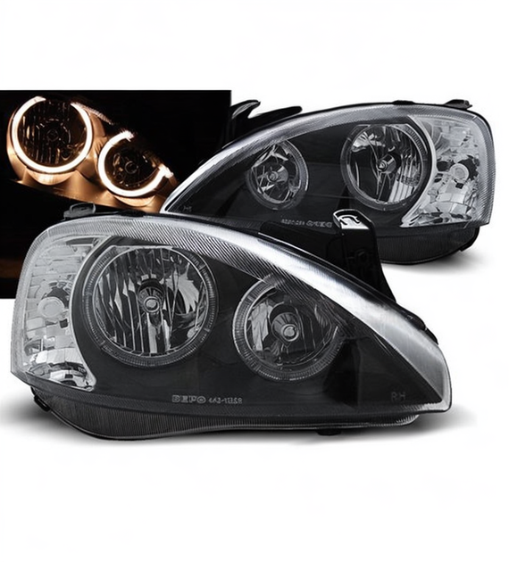 💕 Fari Anteriori Adatti per Opel Corsa C 00-06 Angel Eyes Neri 💕