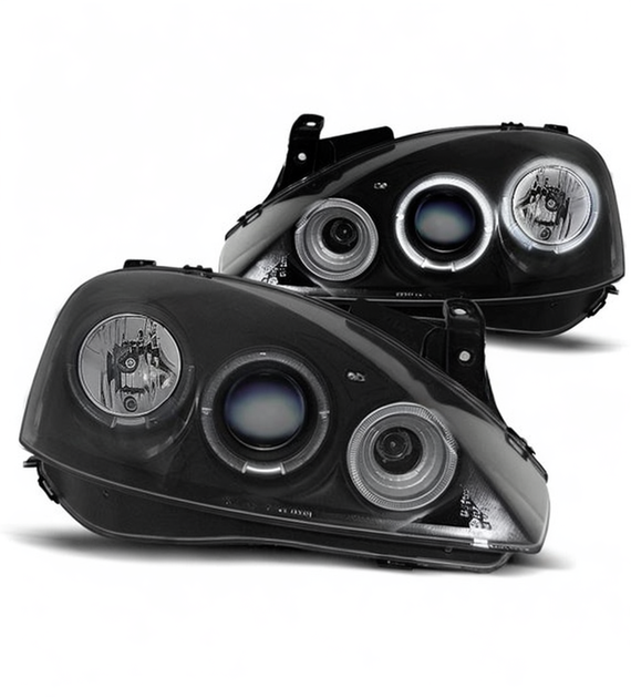 💕 Fari Anteriori Adatti per Opel Corsa C 00-06 Angel Eyes Neri 💕