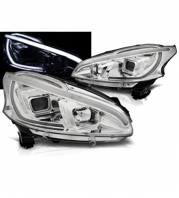 💕 Fari Anteriori Adatti per Peugeot 208 12-15 LED DRL Tube Light Cromati 💕
