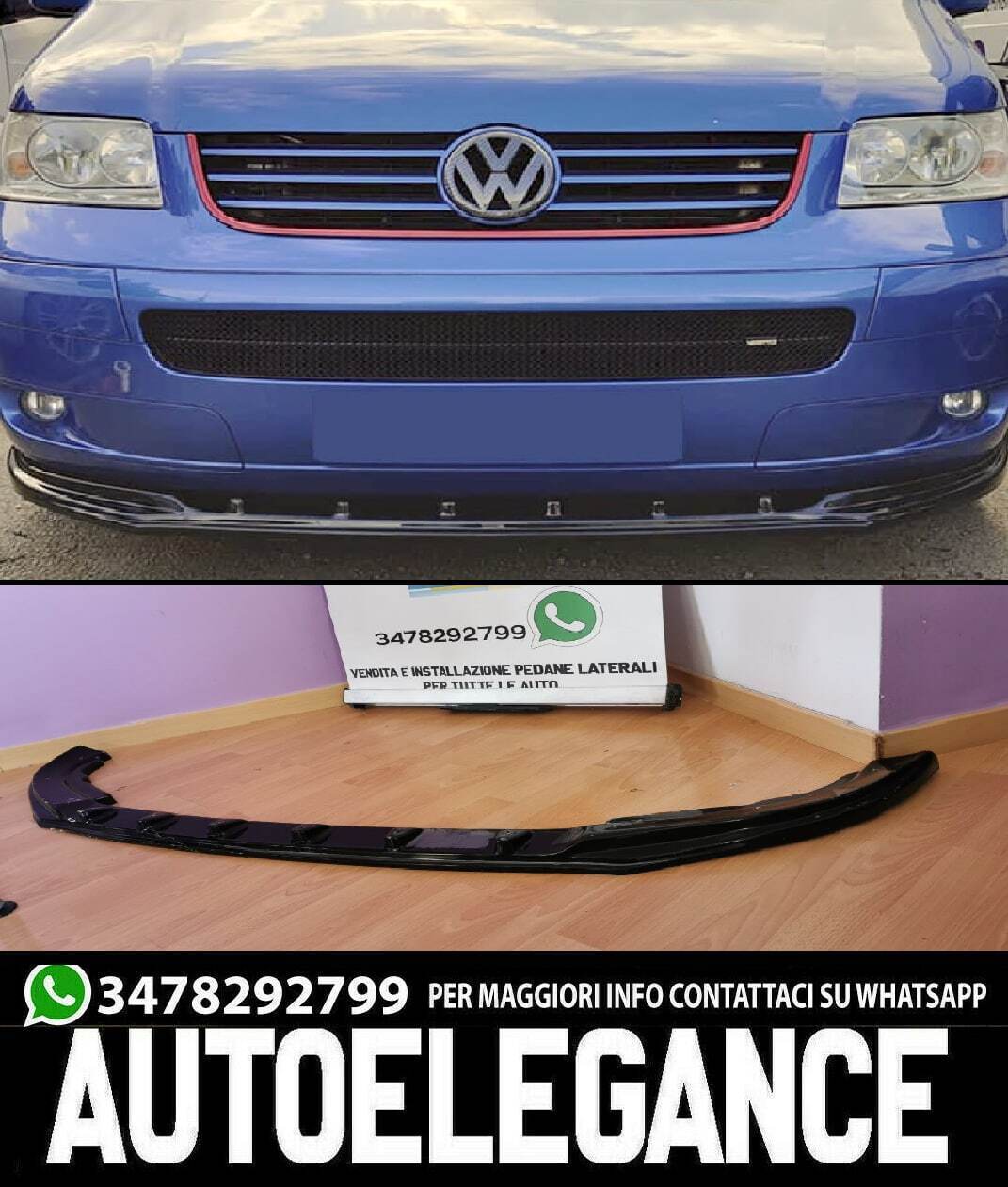 VW TRANSPARTER T5 SPLITTER PARAURTI ANTERIORE NERO LUCIDO LOOK 05-09 0417