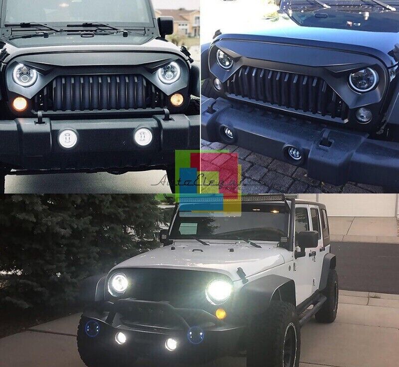 ROUND FRONT HEADLIGHTS DRL 7" ANGEL EYES SUITABLE FOR JEEP WRANGLER