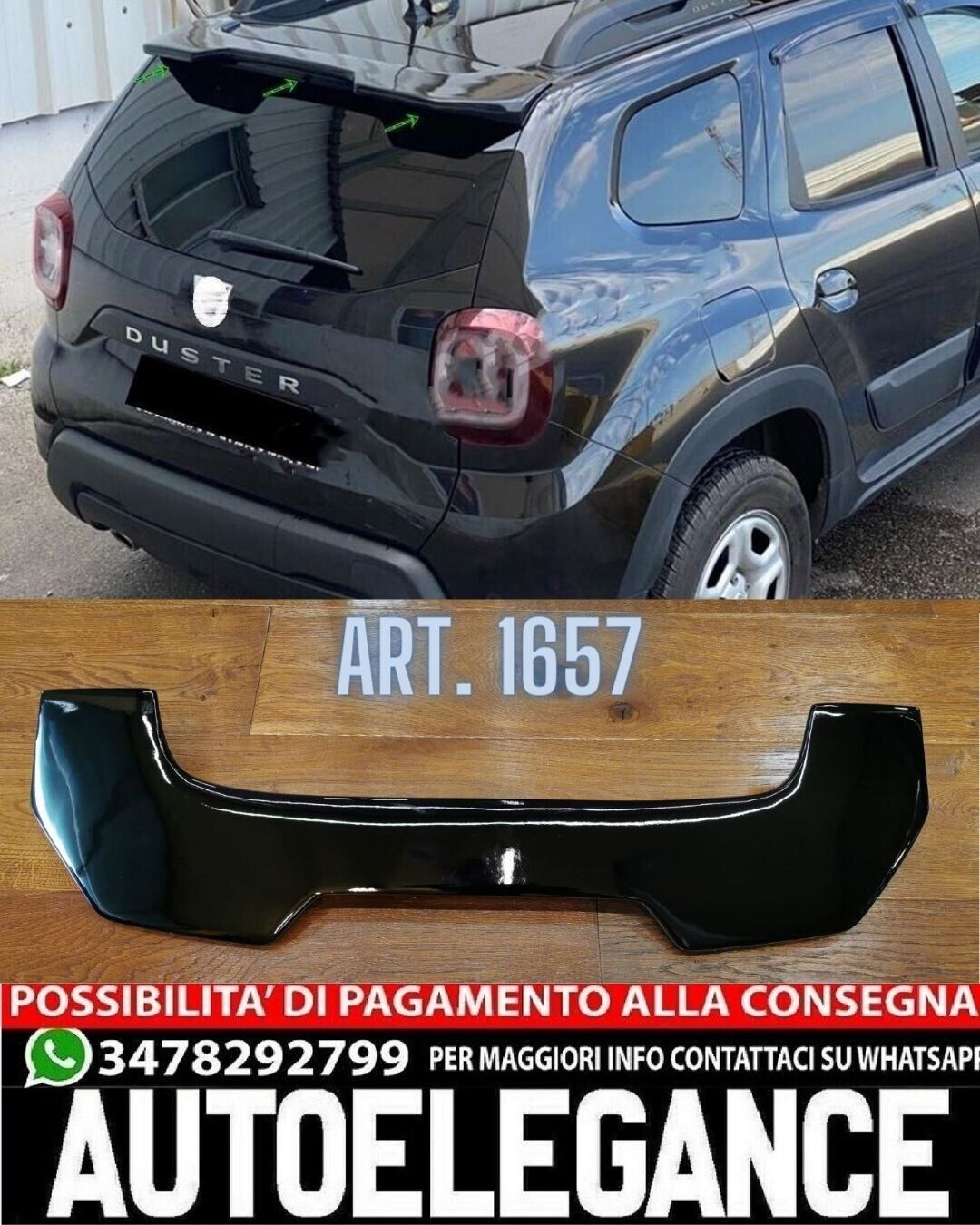 SPOILER TETTO ADATTO PER DACIA DUSTER 2 II 2018+ LOOK SAFARI DESIGN NERO LUCIDO