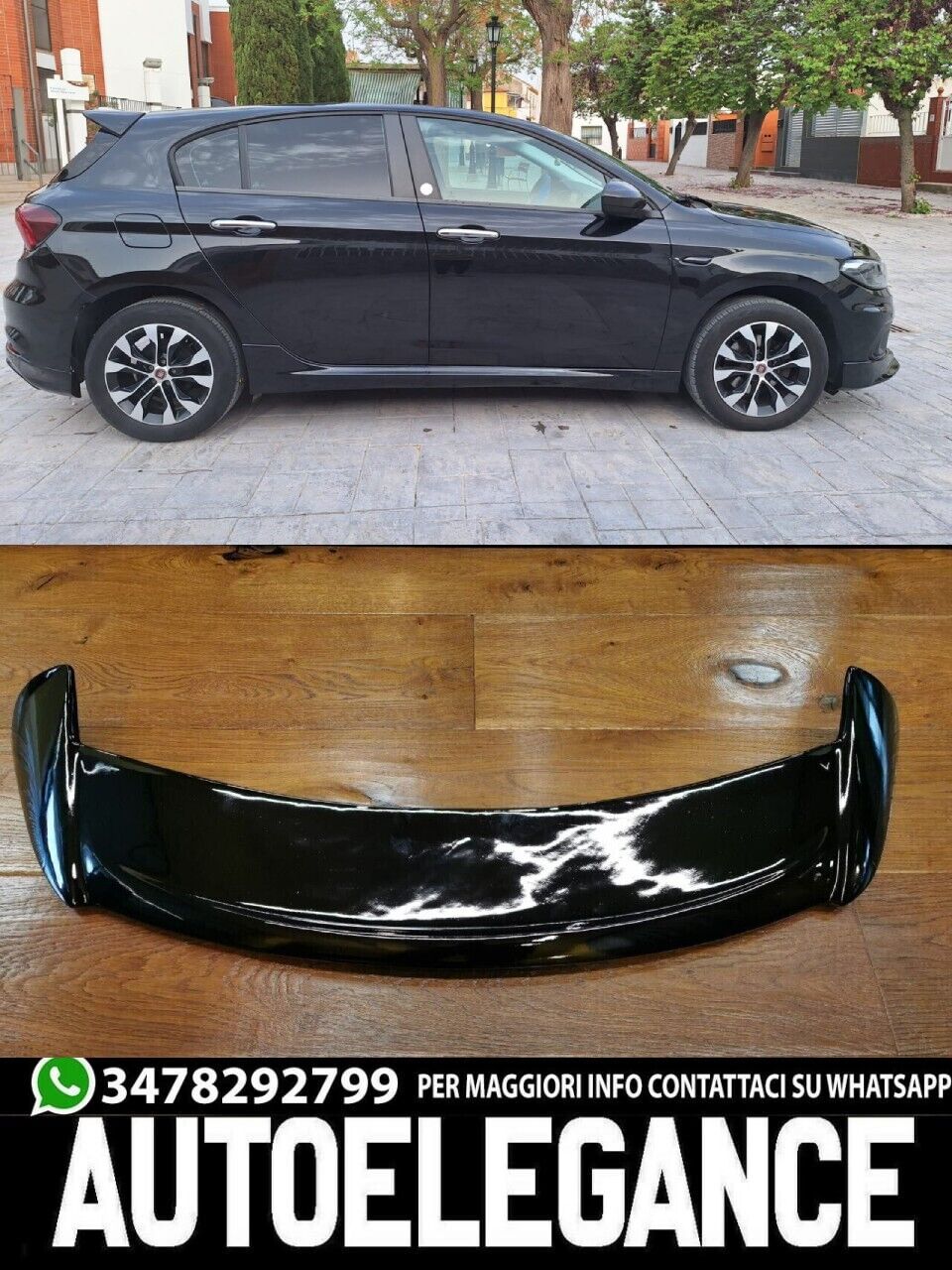ROOF SPOILER SUITABLE FOR FIAT TIPO 2015+ SPORTY SEDAN LOOK GLOSSY BLACK