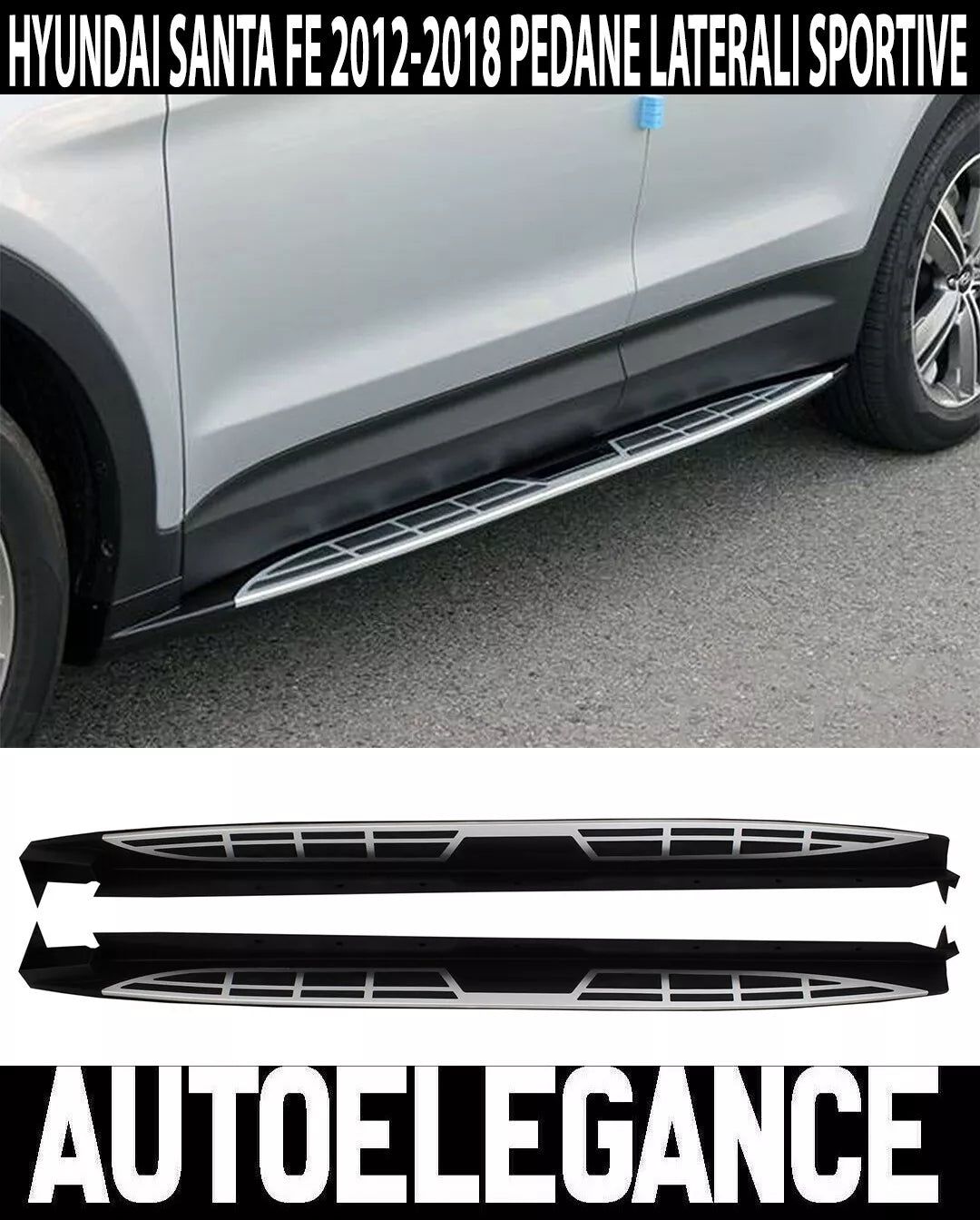 Hyundai Santa Fe III 12-17 Paire Marchepieds Latéral Sous Port Aluminium Haut