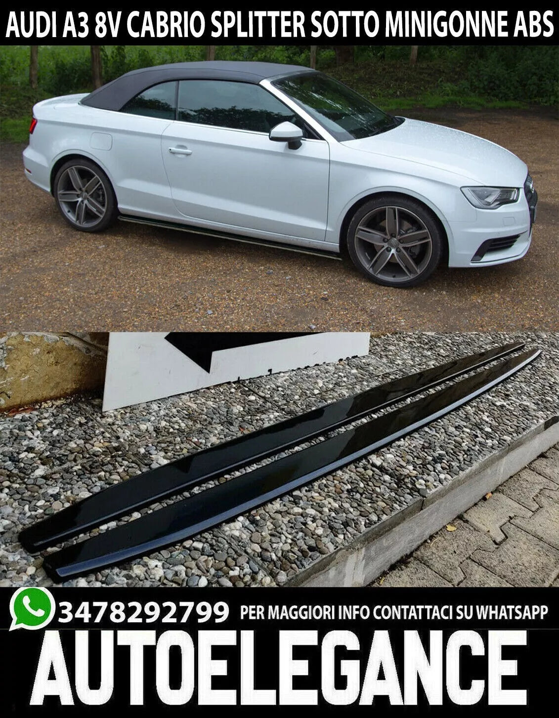 AUDI A3 8V CABRIO VALVOLA SOTTOSCOCCA ABS SPLITTER LUCIDO NERO