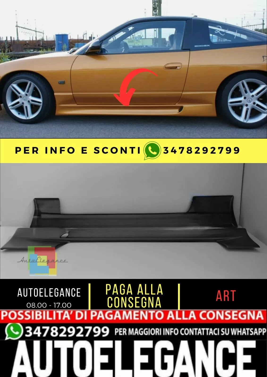 💎Spoiler Minigonne Laterali per NISSAN 200SX S13 ABS Plastica
