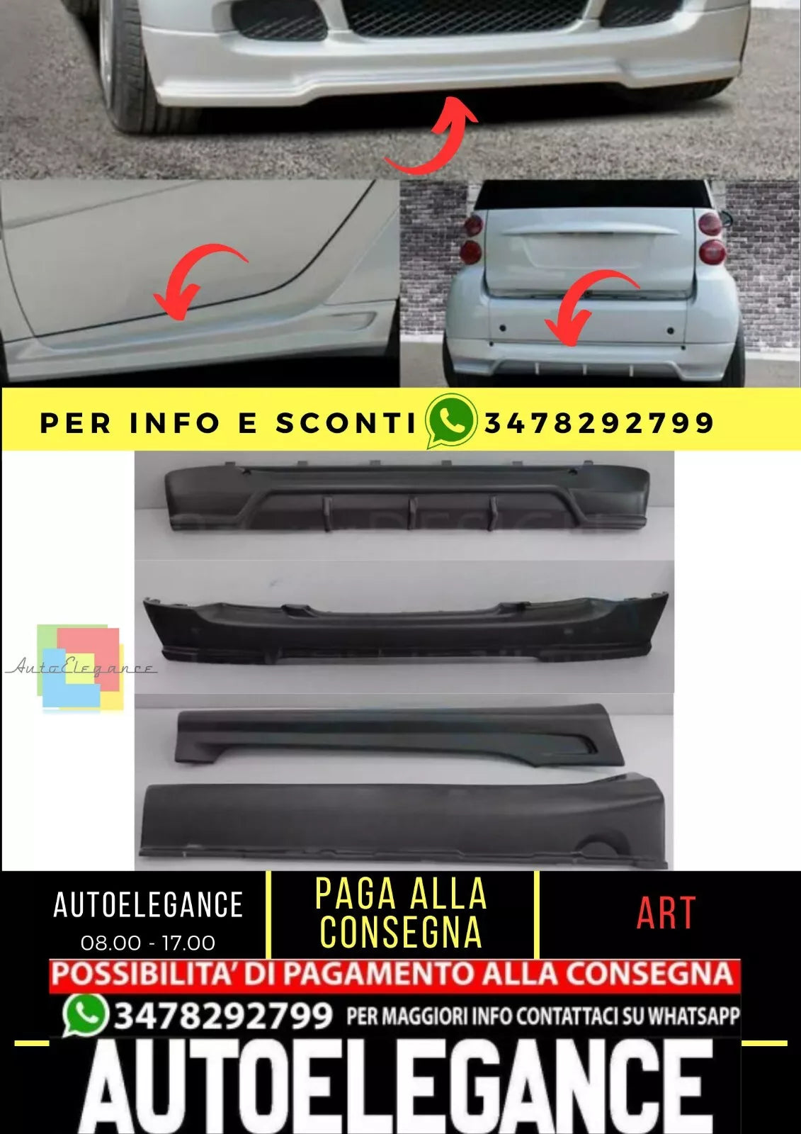 💎Spoiler Body Kit SMART FORTWO 451 ABS Plastica💎