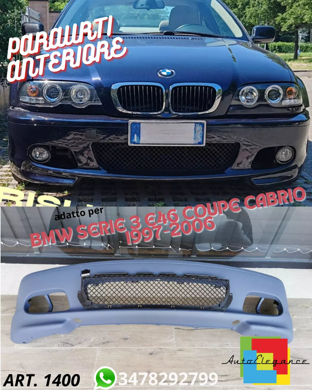 1400 PARAURTI ANTERIORE ADATTO PER BMW SERIE 3 E46 COUPE CABRIO 97-06 LOOK MTECH