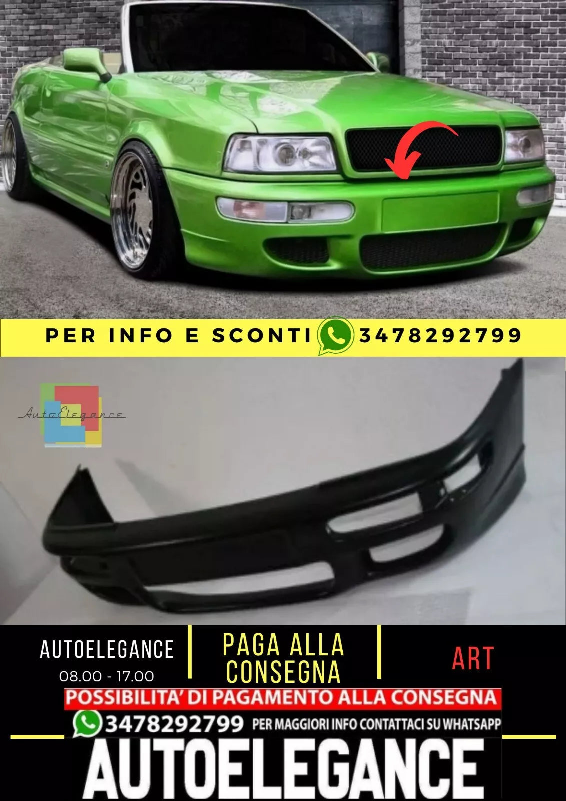 Paraurti anteriore per audi 80 tipo 89+b4 cabrio coupé avant rs2/s2 "Look" ABS