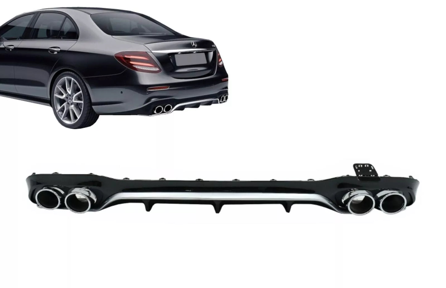 Punte Diffusore Scarico per Mercedes Classe E W213 16+ E53 Look Argento Nero
