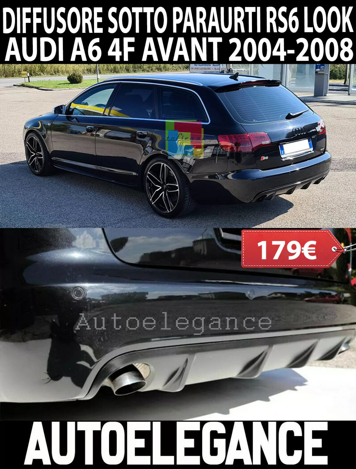 AUDI A6 4F C6 2004-2008 AVANT SW DESIGN RS6 DIFFUSORE SOTTO PARAURTI VTR .-X