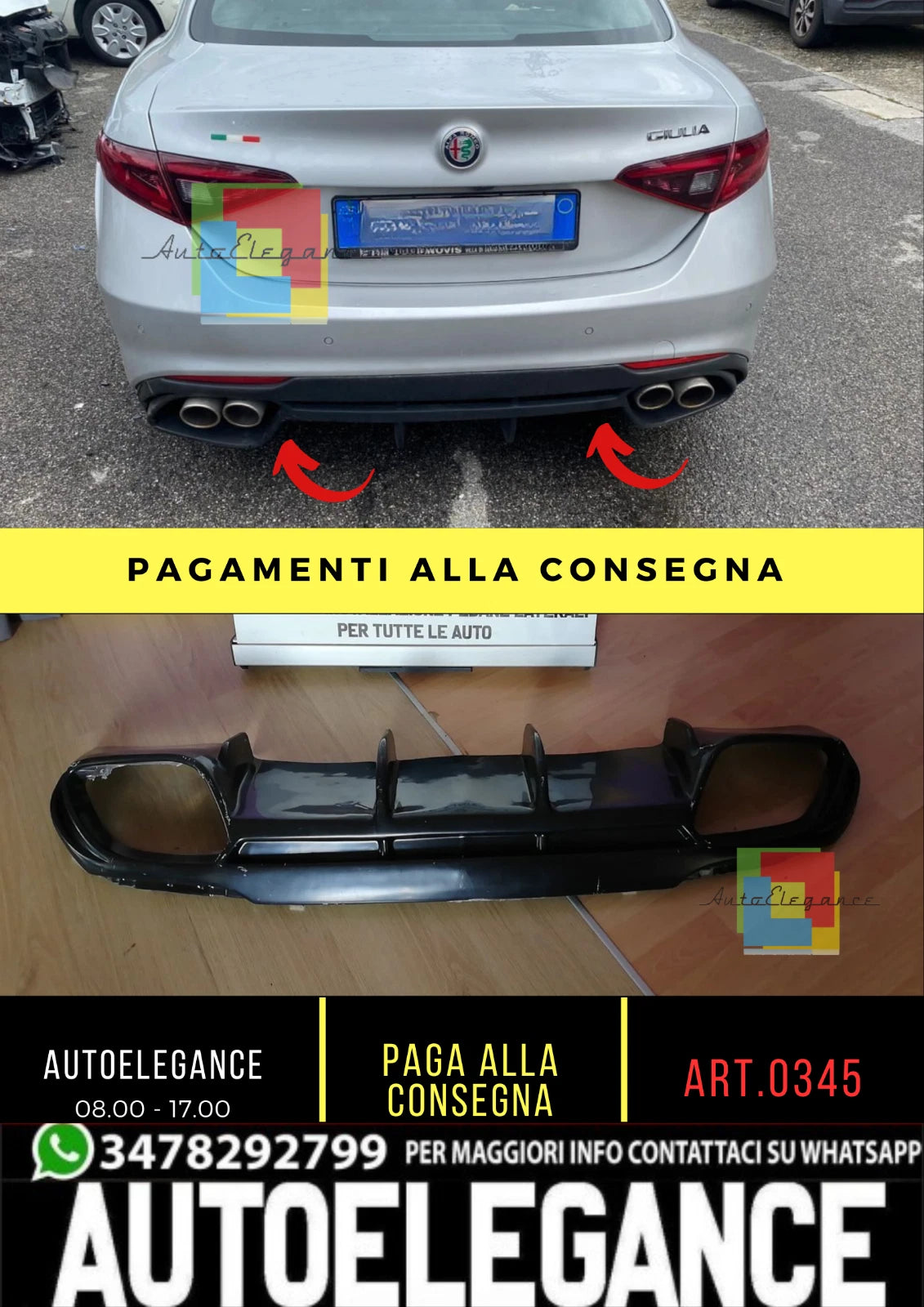⭐ 0345 Diffusore Adatto per Giulia 16-21 Standard Look Quadrilobato Nero Lucido ⭐