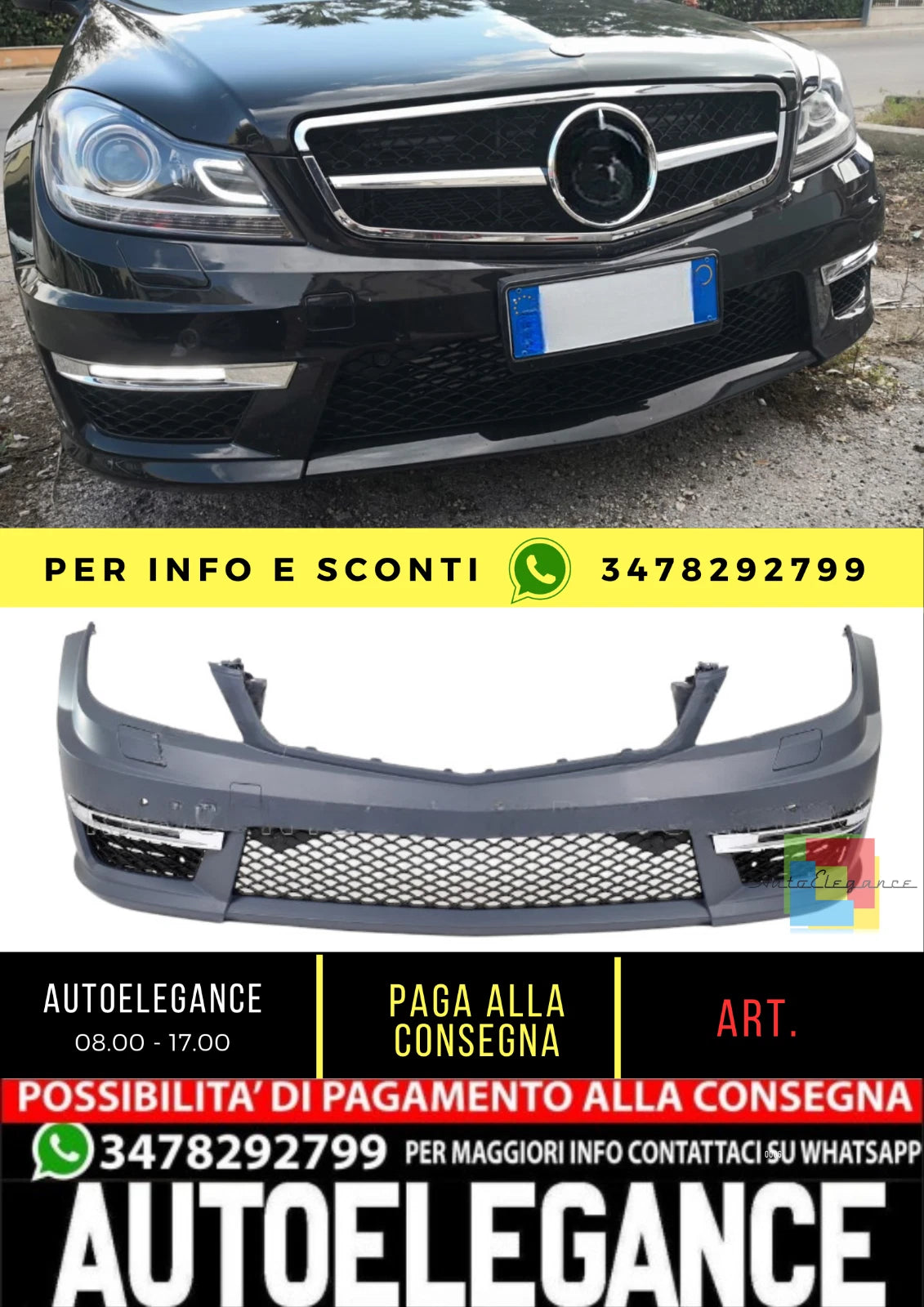 Paraurti anteriore C63 AMG Look per Mercedes (W204) Berlina Station Wagon