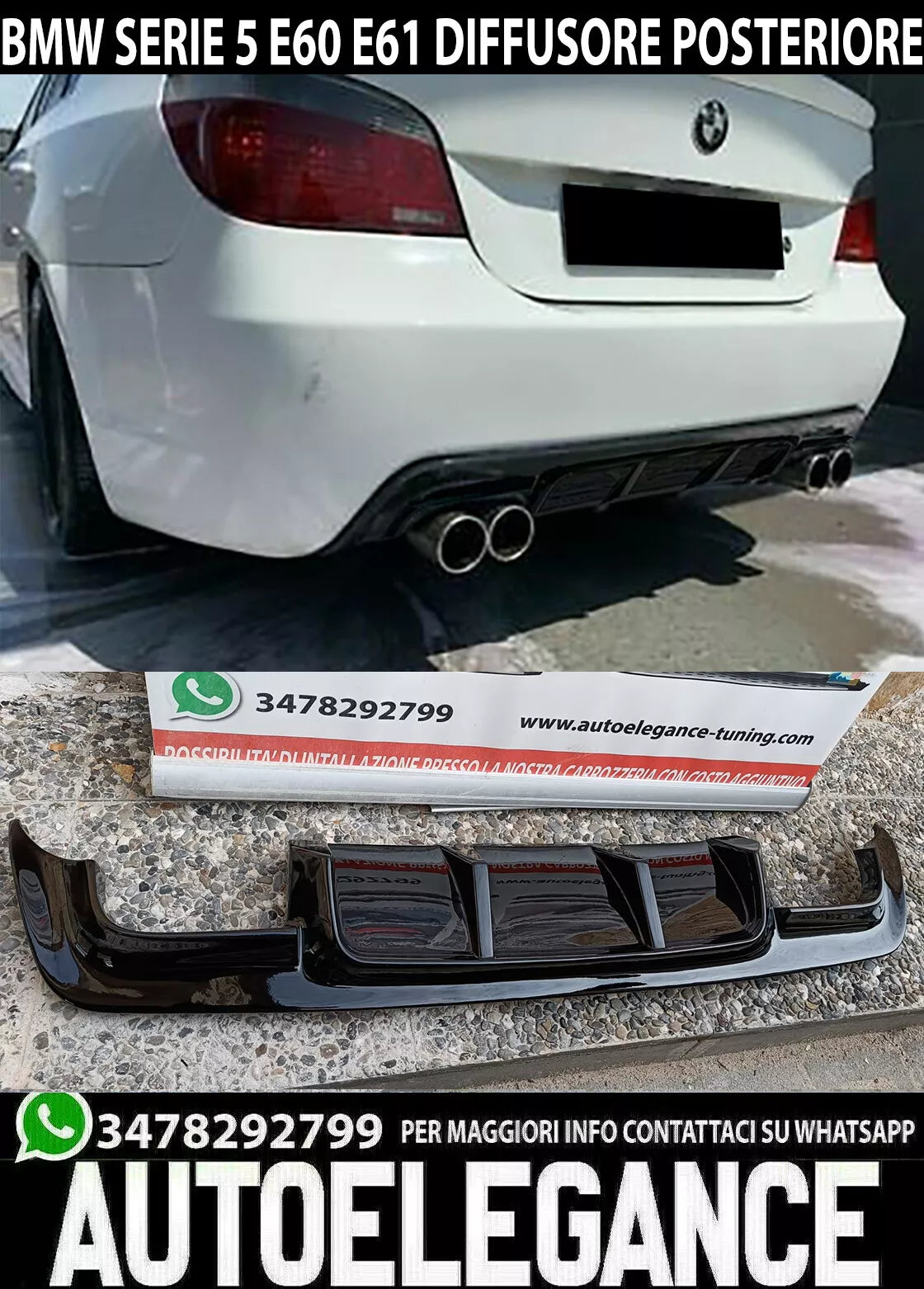 Parte inferiore paraurti posteriore BMW serie 5 E60 E61 diffusore M5 nero lucido 0147
