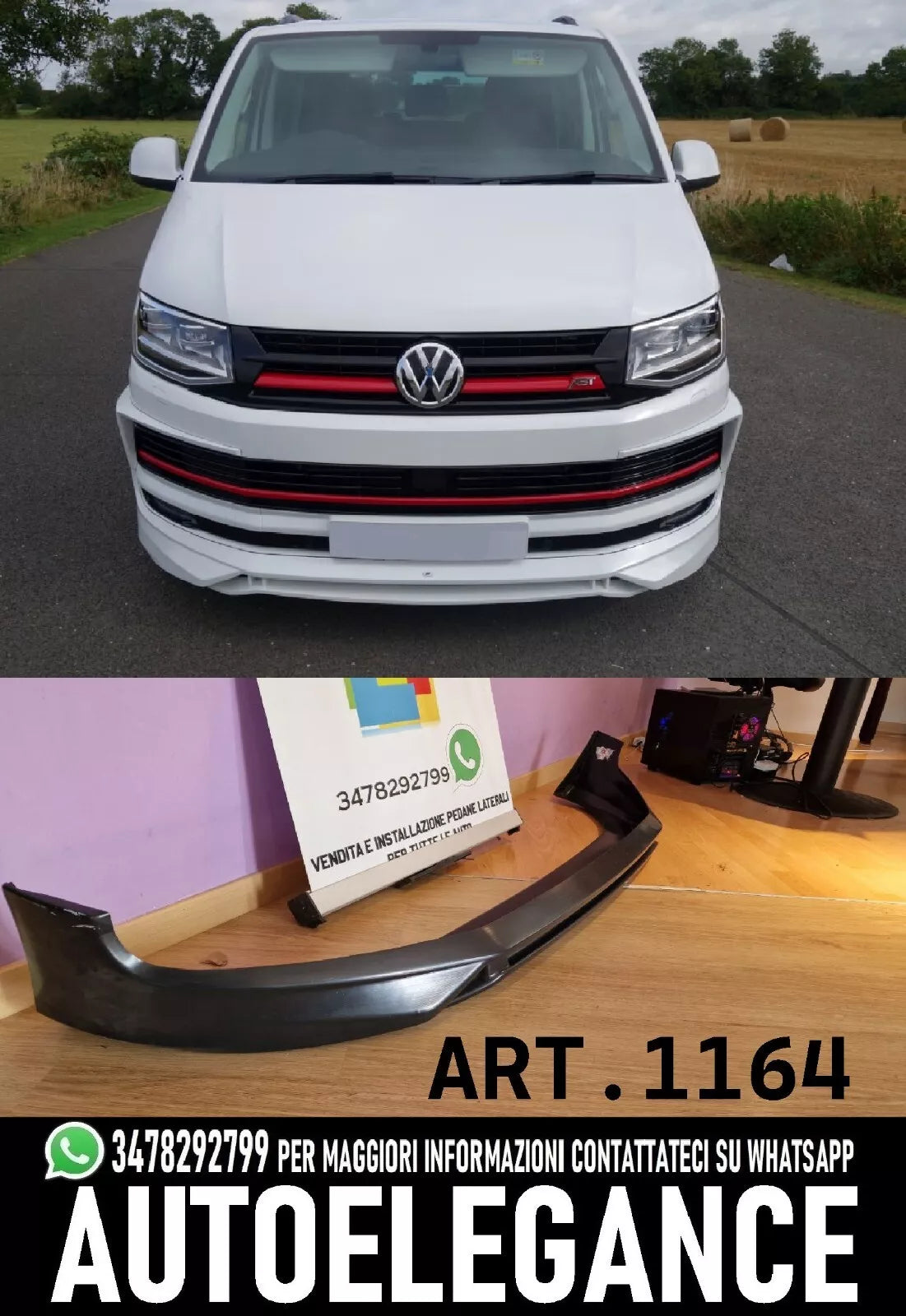1164 SOTTO PARAURTI ADATTO PER VW TRANSPORTER T6 2016-2019 LOOK ABT GREZZO