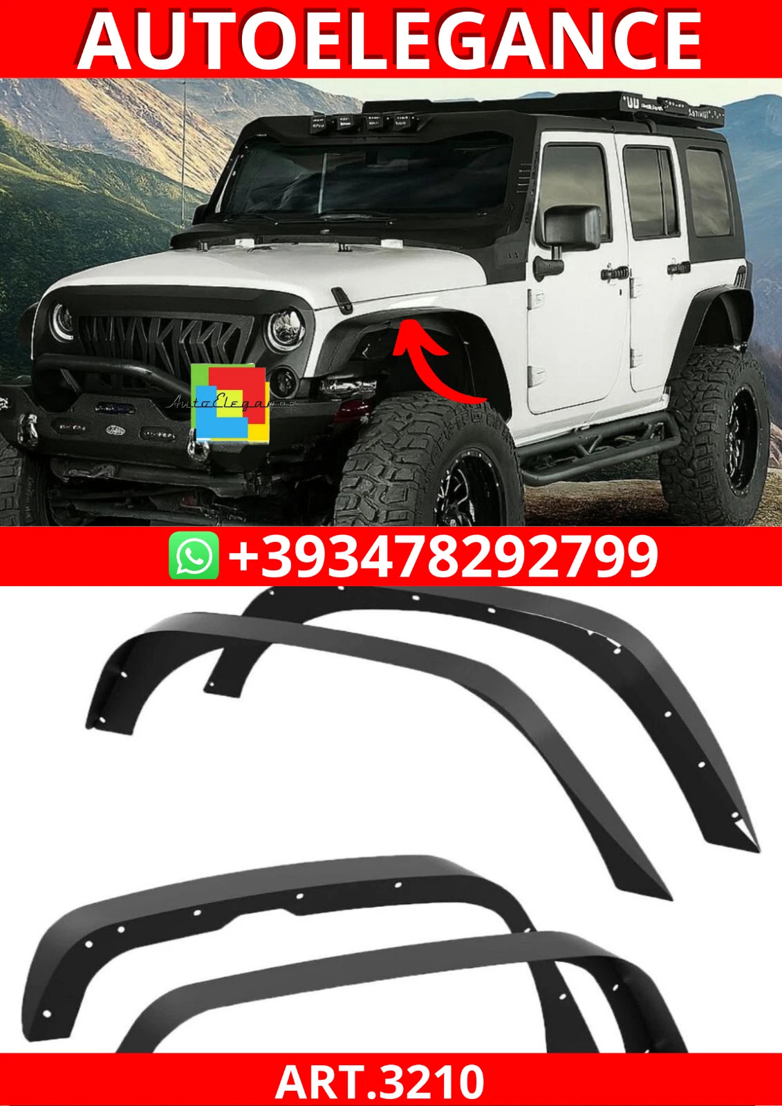 πART.3210 Set di razzi parafango JEEP WRANGLER 07-17π