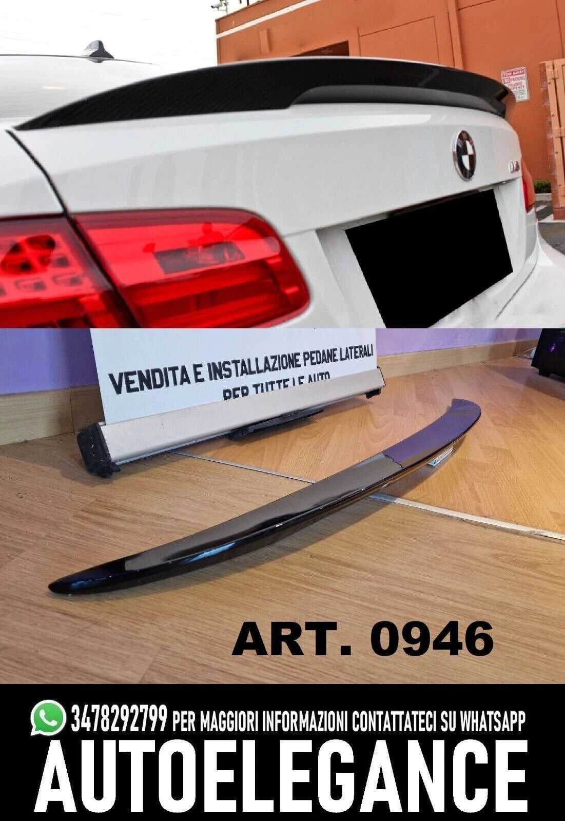 SPOILER POSTERIORE PER BMW SERIE 3 E92 E93 2006-2013 COUPÉ CABRIO LOOK M3 NERO