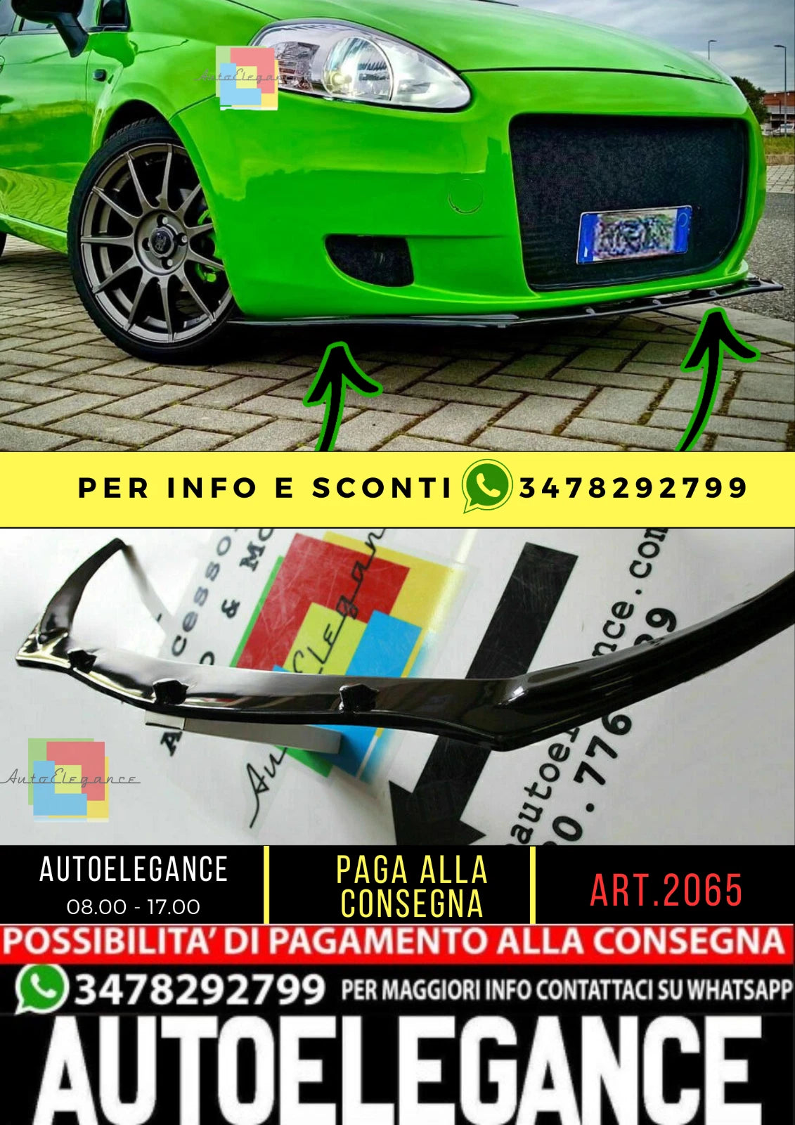 🔥0023 SPLITTER ADATTO PER Fiat Grande Punto nero lucido🔥
