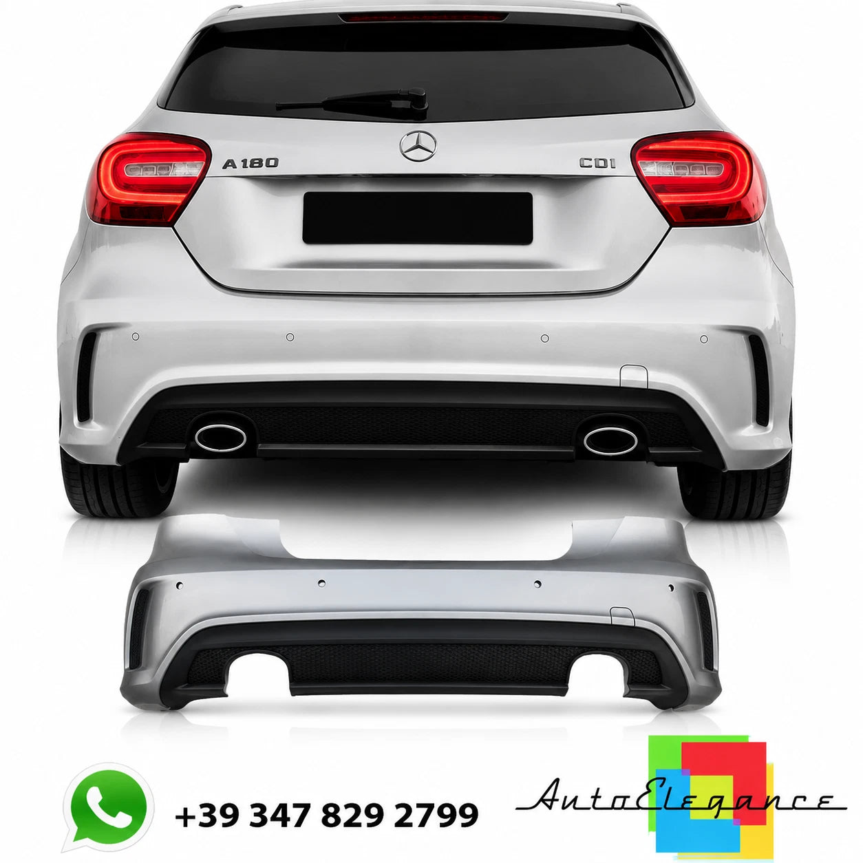 PARAURTI POSTERIORE MERCEDES CLASSE A W176 12-18 LOOK AMG A260 PDC