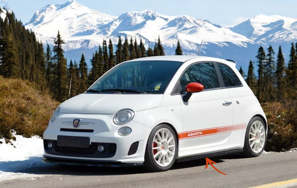 ✨MINIGONNE laterali design lucido nero ABS Per Fiat 500 Mk1 Abarth 2008-2012✨