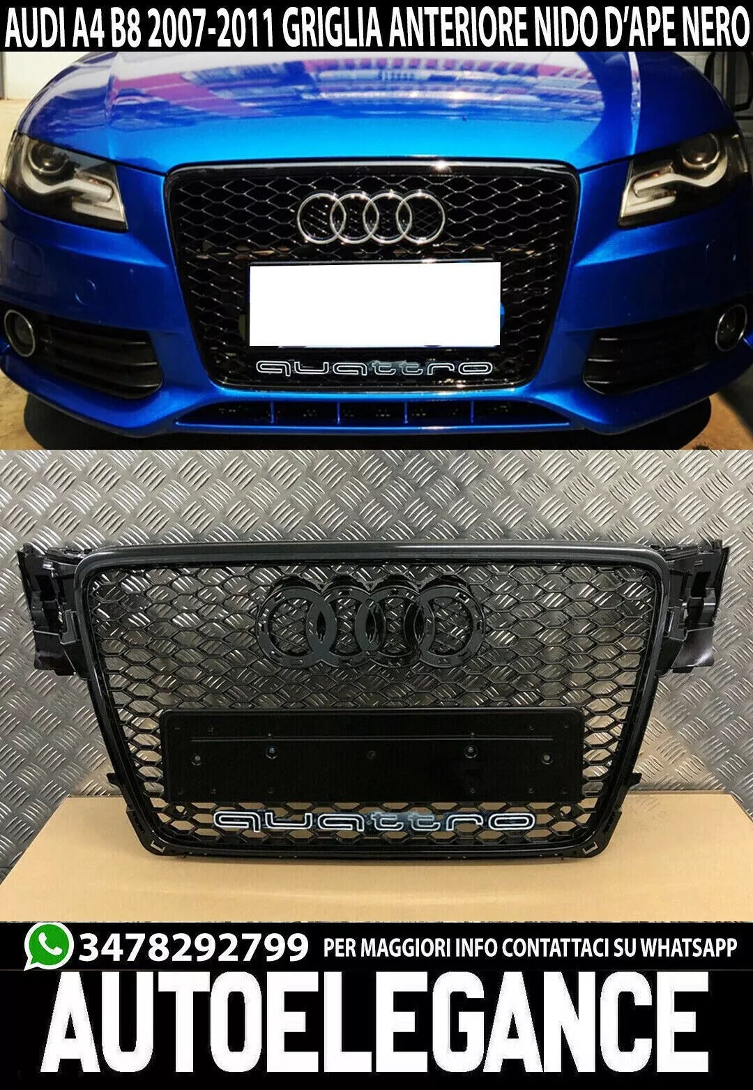 GRIGLIA ANTERIORE AUDI A4 B8 2008-2012 AVANT BERLINA NERA NIDO D'APE QUATTRO-