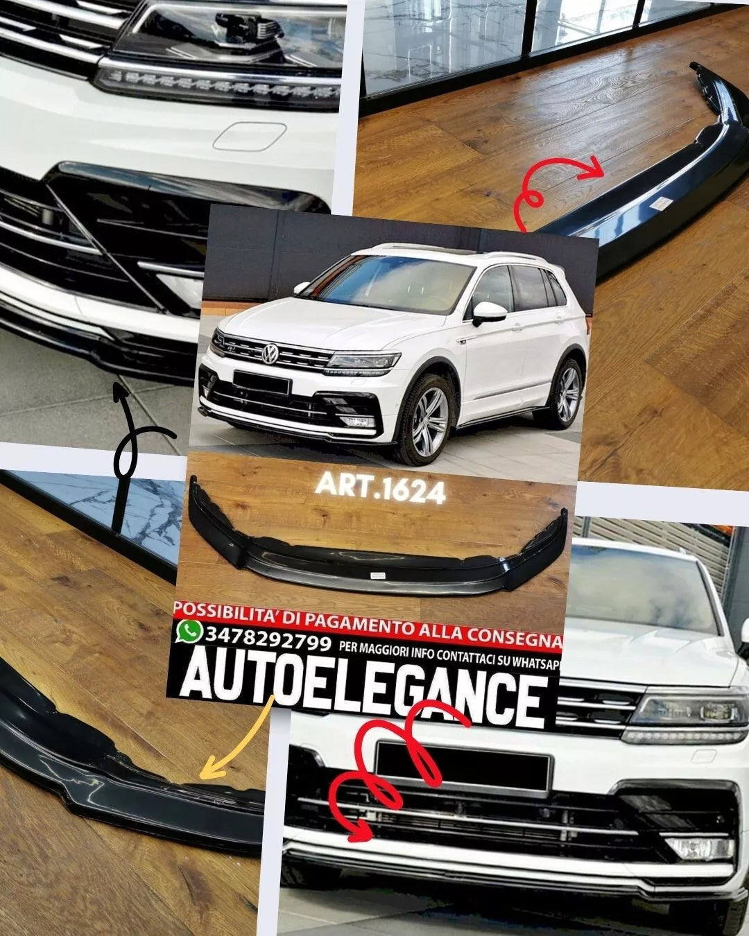 1624 Splitter anteriore adattabile su VW Volkswagen Tiguan MK2 R-Line 2015-2020
