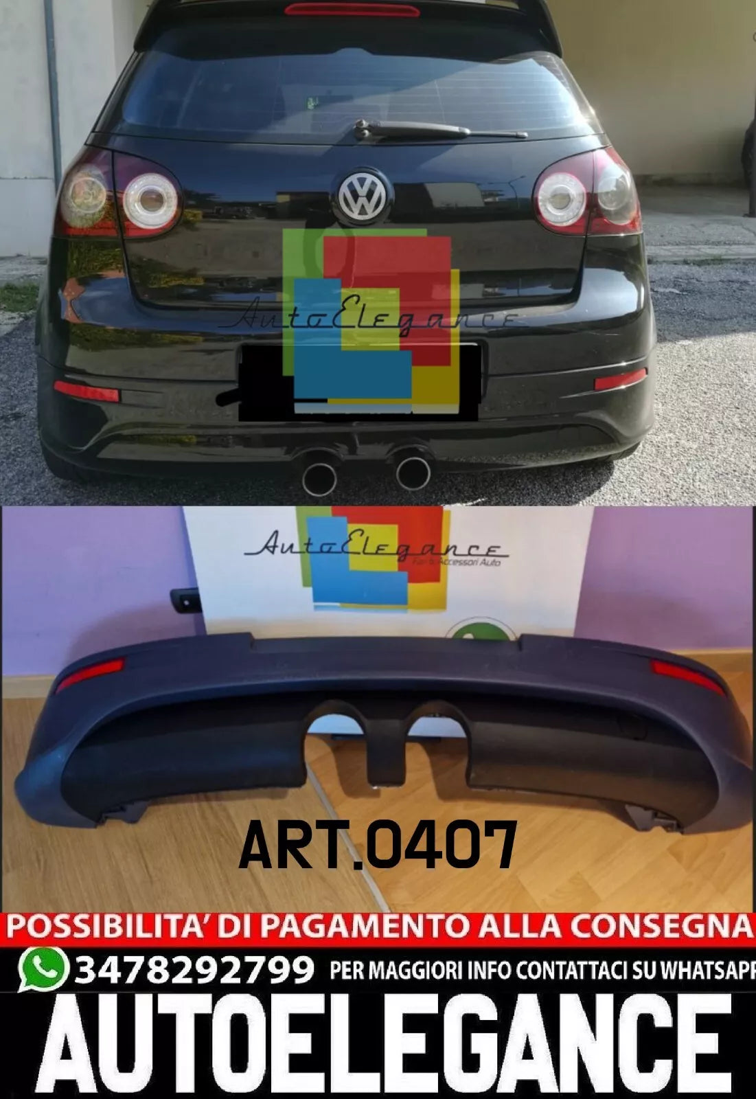 SOTTO PARAURTI VW GOLF 5 V 2003-2008 DIFFUSORE POSTERIORE DESIGN R32 IN ABS .