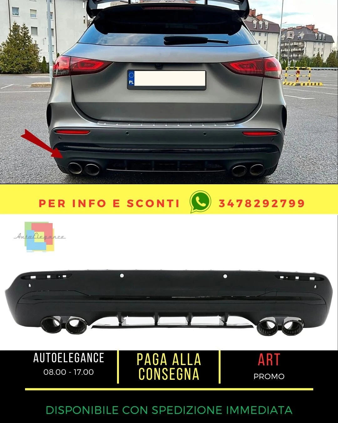 Terminale Diffusore Cromato Impianto di Scarico per Mercedes Gla SUV H247 Sport Line Aero