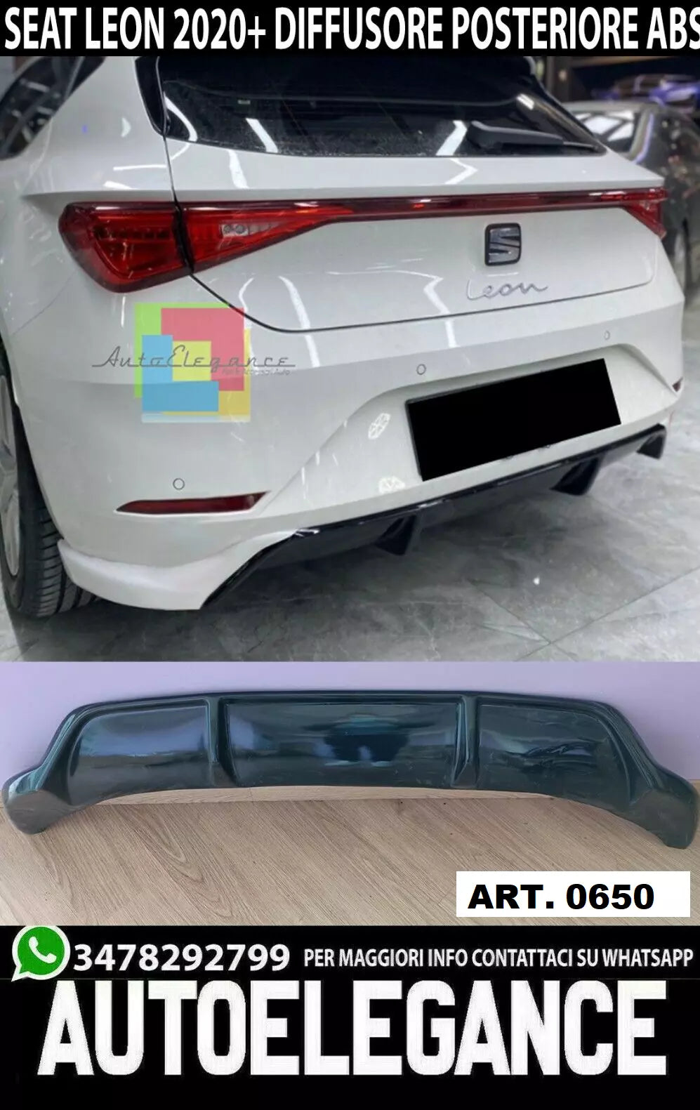 SEAT LEON KL 2019+ SPOILER LOOK FR POSTERIORE SOTTO PARAURTI DIFFUSORE ABS