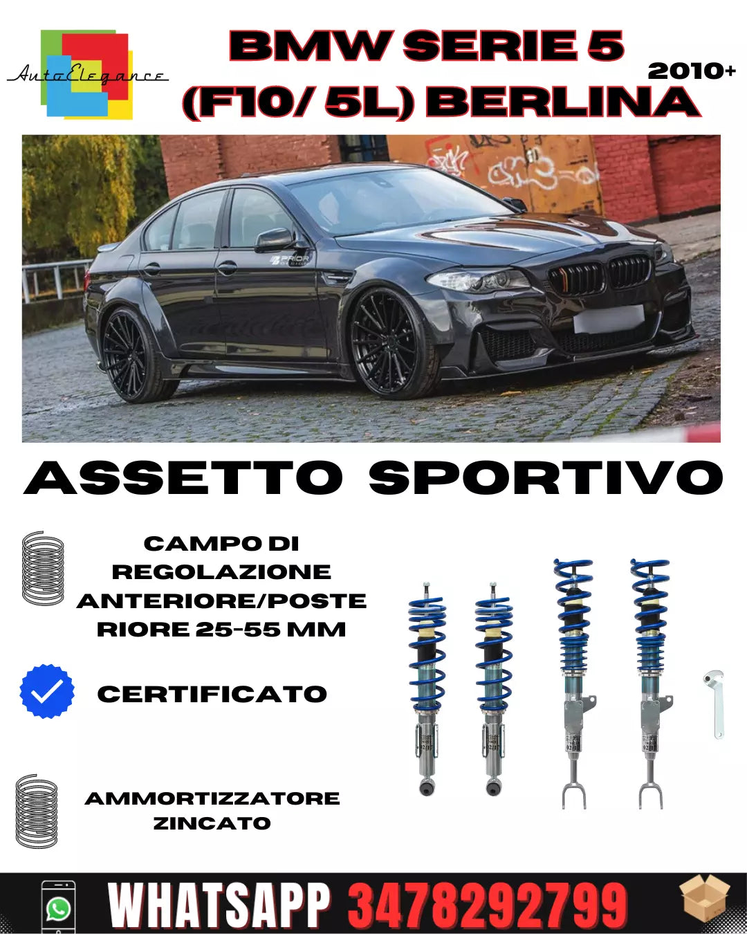 ✨ Sospensioni sportive personalizzate per BMW 5er (F10 / 5L) Limousine, 2010+ ✨❗