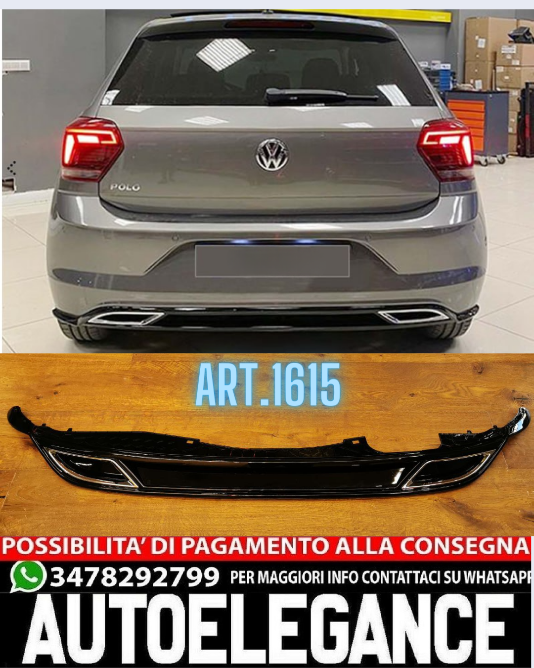 DIFFUSORE ADATTO PER VW POLO AW1 2017-2020 STANDARD LOOK RLINE DESIGN SPORTIVO